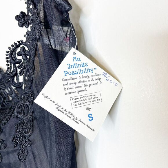 NEW Vintage 90s Rebecca Intimates Small High Cut Black Sheer Negligee Bodysuit - Picture 8 of 10